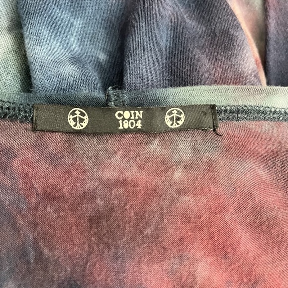 Coin 1804 Hooded Grunge Tie Dye Duster Open Cardigan M Fairy Olive Green Navy - Picture 8 of 9